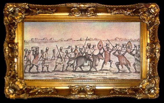 framed  unknow artist Akvarellen unaccustomed of At the back am exposing him wrap mounted pa a ox wide borjan by an fard to Albertsjon 1864, ta009-2